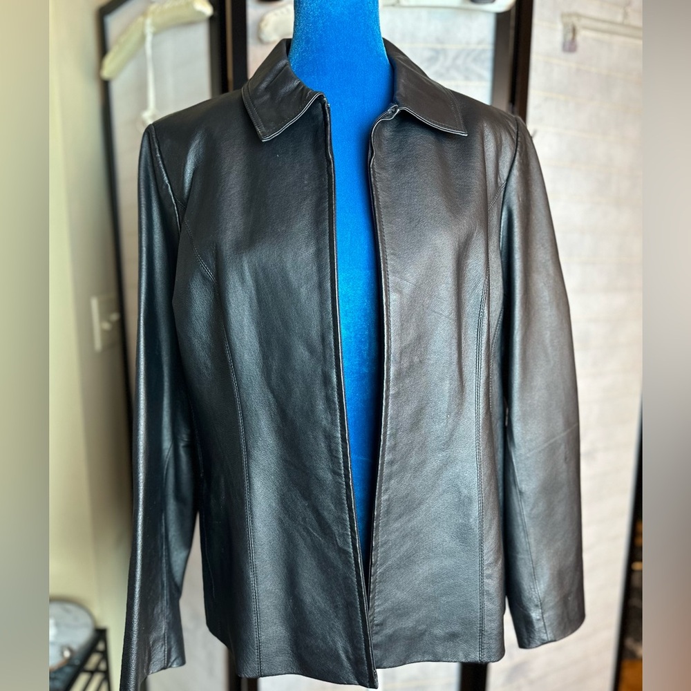Genuine Leather Jacket with Zipper & Pockets